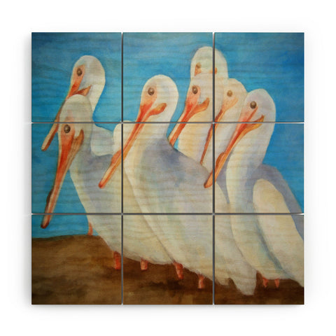 Rosie Brown Pelicans On Parade Wood Wall Mural