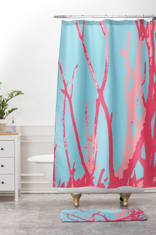 Rosie Brown Pink Seaweed Shower Curtain And Mat