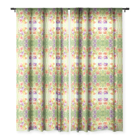 Rosie Brown Summer Flowers Sheer Window Curtain
