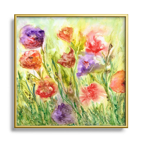 Rosie Brown Summer Flowers Square Metal Framed Art Print