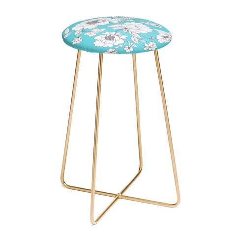 Rosie Brown Turquoise Floral Counter Stool