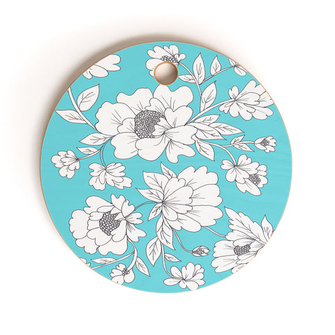 Rosie Brown Turquoise Floral Cutting Board Round
