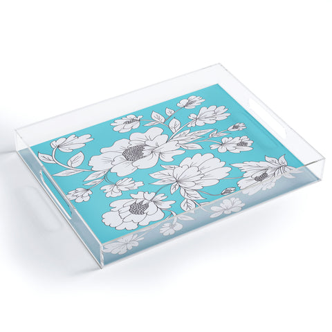 Rosie Brown Turquoise Floral Acrylic Tray