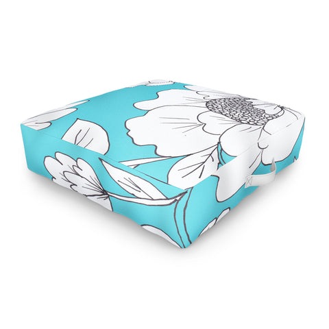Rosie Brown Turquoise Floral Outdoor Floor Cushion