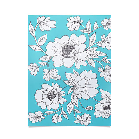 Rosie Brown Turquoise Floral Poster