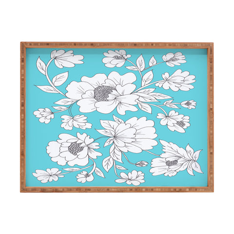 Rosie Brown Turquoise Floral Rectangular Tray