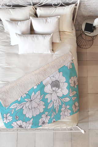 Rosie Brown Turquoise Floral Fleece Throw Blanket