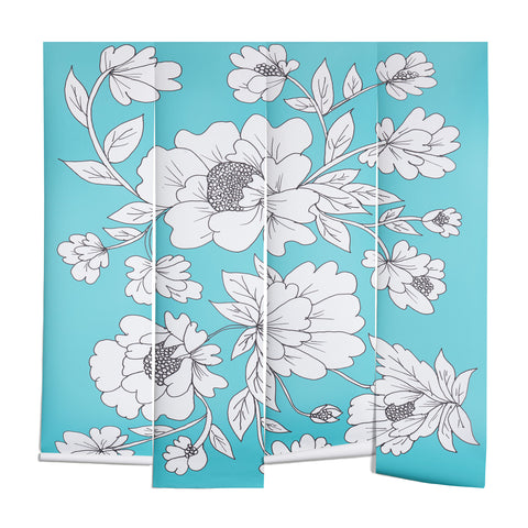 Rosie Brown Turquoise Floral Wall Mural