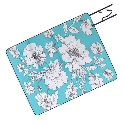 Rosie Brown Turquoise Floral Picnic Blanket