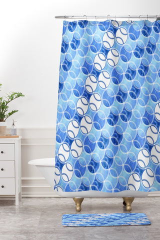 Ruby Door Baseballs Shower Curtain And Mat