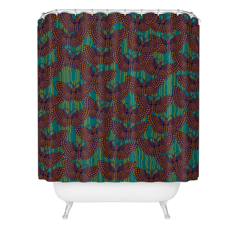 Ruby Door Butterflies And Pearls In Orange Shower Curtain