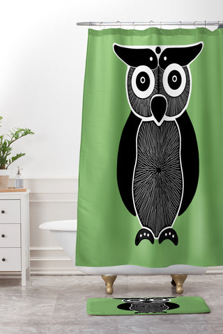 S Eifrid The Owl Green Shower Curtain And Mat