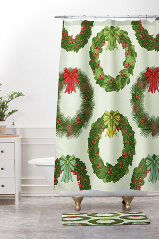 Sabine Reinhart Christmas Wreaths Shower Curtain And Mat