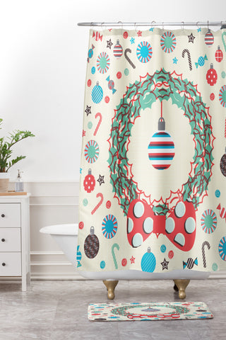 Sam Osborne Christmas Wreath Shower Curtain And Mat