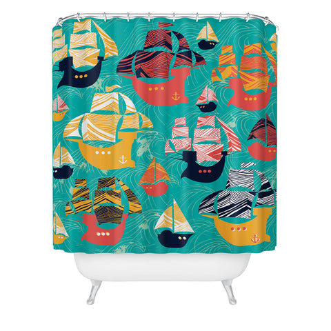 Sam Osborne Pirate Ships Shower Curtain