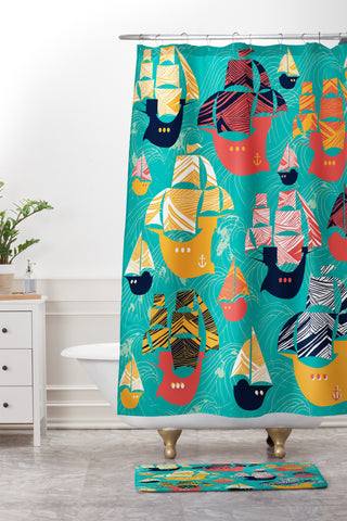 Sam Osborne Pirate Ships Shower Curtain And Mat