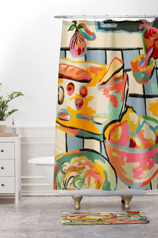 sandrapoliakov BREAD AND PASTA LOVE Shower Curtain And Mat