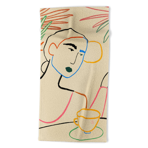 sandrapoliakov COFFEE IN THE GARDEN Beach Towel