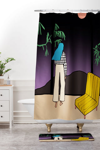 sandrapoliakov FULL MOON MOUNTAIN Shower Curtain And Mat