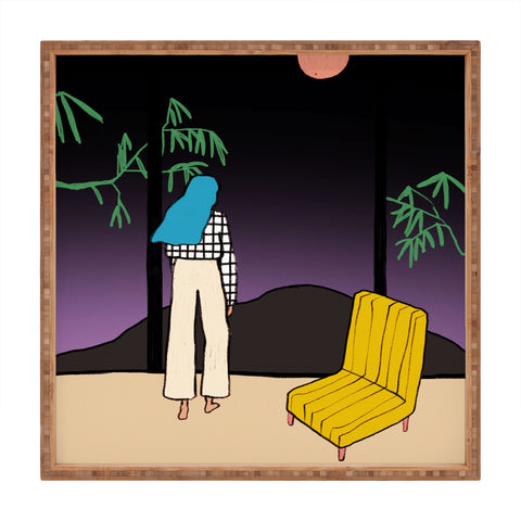 sandrapoliakov FULL MOON MOUNTAIN Square Tray