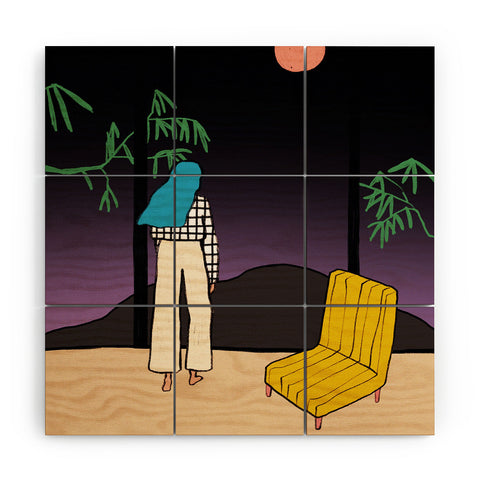 sandrapoliakov FULL MOON MOUNTAIN Wood Wall Mural