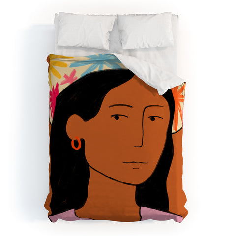 sandrapoliakov GIRL IN A HAT Duvet Cover