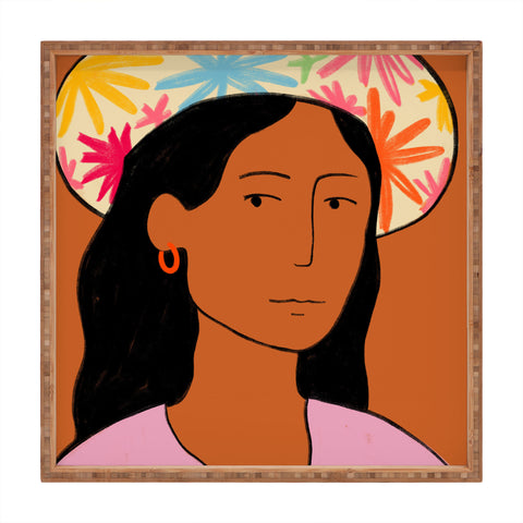 sandrapoliakov GIRL IN A HAT Square Tray