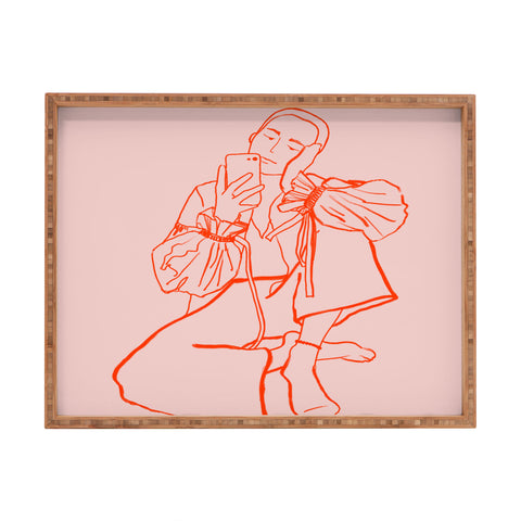 sandrapoliakov MIRROR SELFIE PINK Rectangular Tray