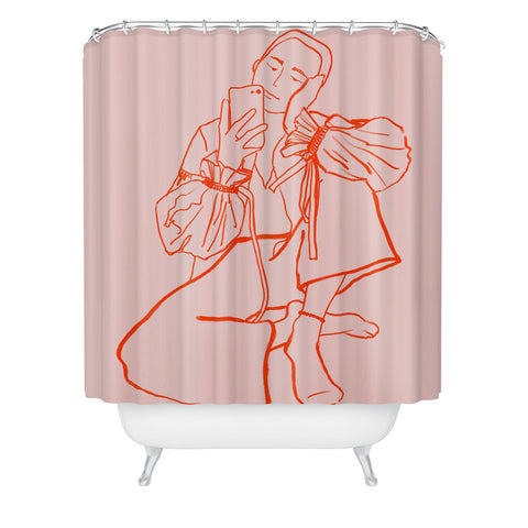 sandrapoliakov MIRROR SELFIE PINK Shower Curtain