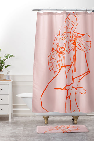 sandrapoliakov MIRROR SELFIE PINK Shower Curtain And Mat