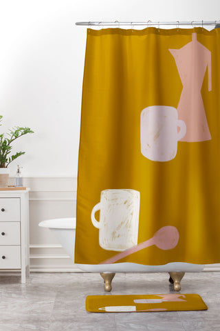 sandrapoliakov MORNING COFFEE I Shower Curtain And Mat