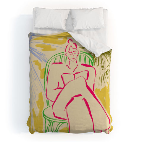 sandrapoliakov READING AMONG PALM TREES Duvet Cover