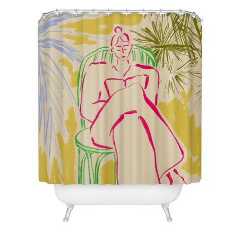 sandrapoliakov READING AMONG PALM TREES Shower Curtain