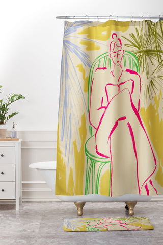 sandrapoliakov READING AMONG PALM TREES Shower Curtain And Mat