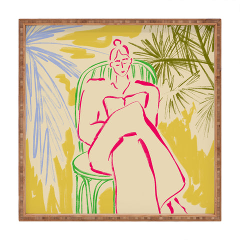 sandrapoliakov READING AMONG PALM TREES Square Tray