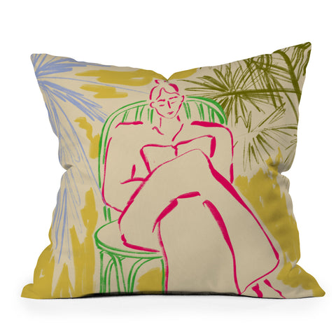 sandrapoliakov READING AMONG PALM TREES Throw Pillow