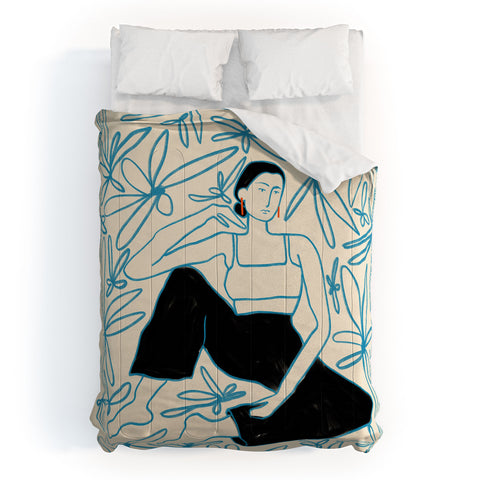 sandrapoliakov WOMAN IN A FIELD OF FLOWERS Comforter