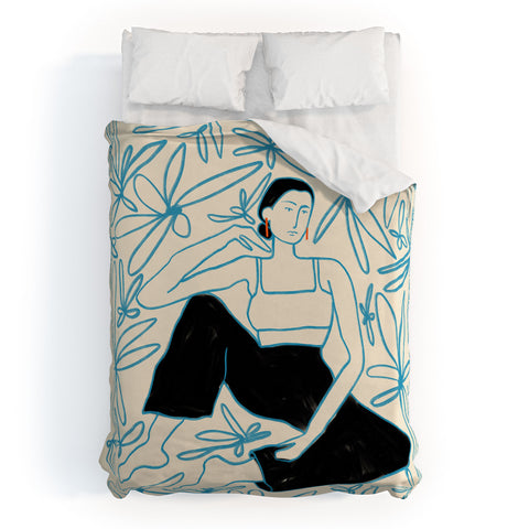 sandrapoliakov WOMAN IN A FIELD OF FLOWERS Duvet Cover