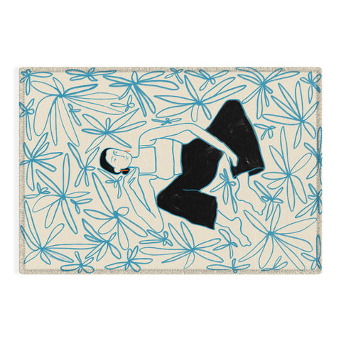 sandrapoliakov WOMAN IN A FIELD OF FLOWERS Outdoor Rug