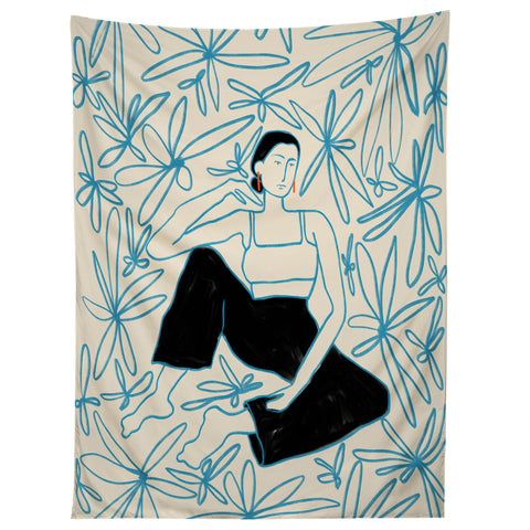 sandrapoliakov WOMAN IN A FIELD OF FLOWERS Tapestry