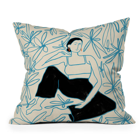 sandrapoliakov WOMAN IN A FIELD OF FLOWERS Outdoor Throw Pillow