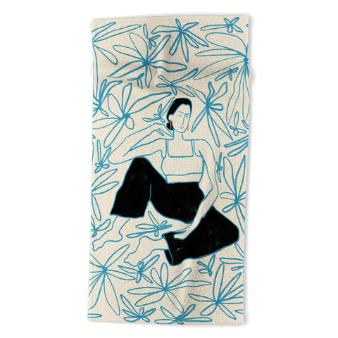 sandrapoliakov WOMAN IN A FIELD OF FLOWERS Beach Towel