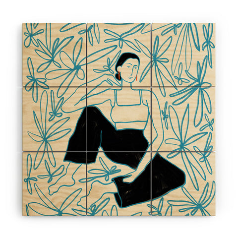 sandrapoliakov WOMAN IN A FIELD OF FLOWERS Wood Wall Mural