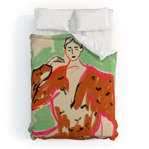 sandrapoliakov WOMAN IN A TERRACOTTA DRESS Duvet Cover