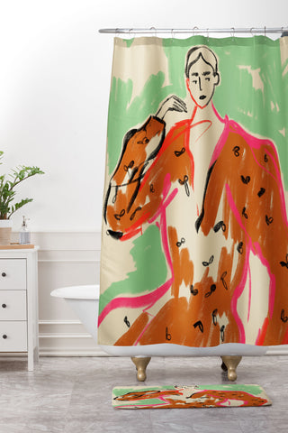 sandrapoliakov WOMAN IN A TERRACOTTA DRESS Shower Curtain And Mat
