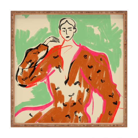 sandrapoliakov WOMAN IN A TERRACOTTA DRESS Square Tray