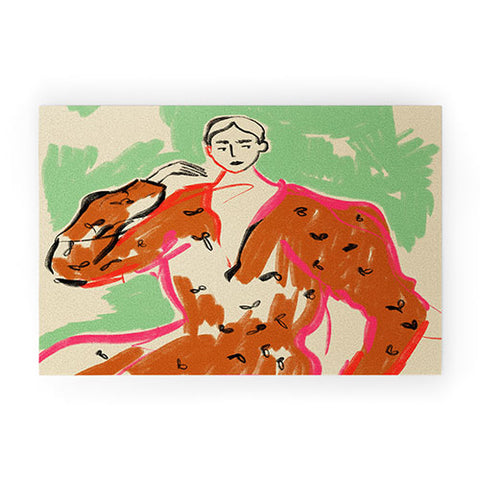 sandrapoliakov WOMAN IN A TERRACOTTA DRESS Welcome Mat