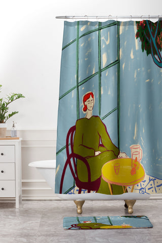 sandrapoliakov WOMAN UNDER A TREE Shower Curtain And Mat