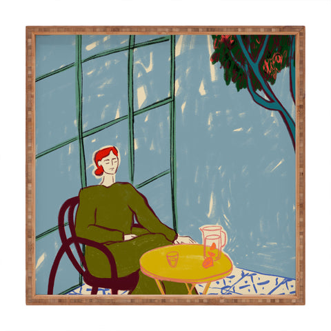 sandrapoliakov WOMAN UNDER A TREE Square Tray