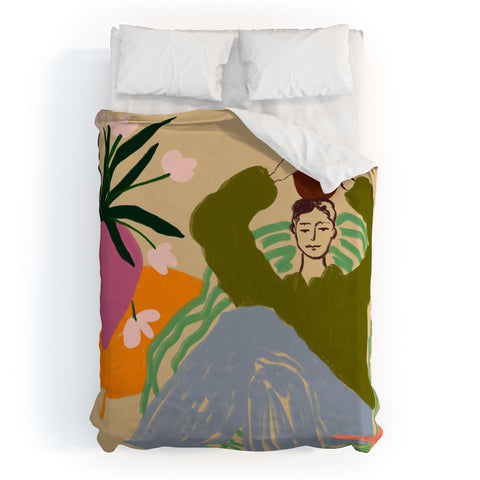 sandrapoliakov WOMAN WITH VESSEL Duvet Cover